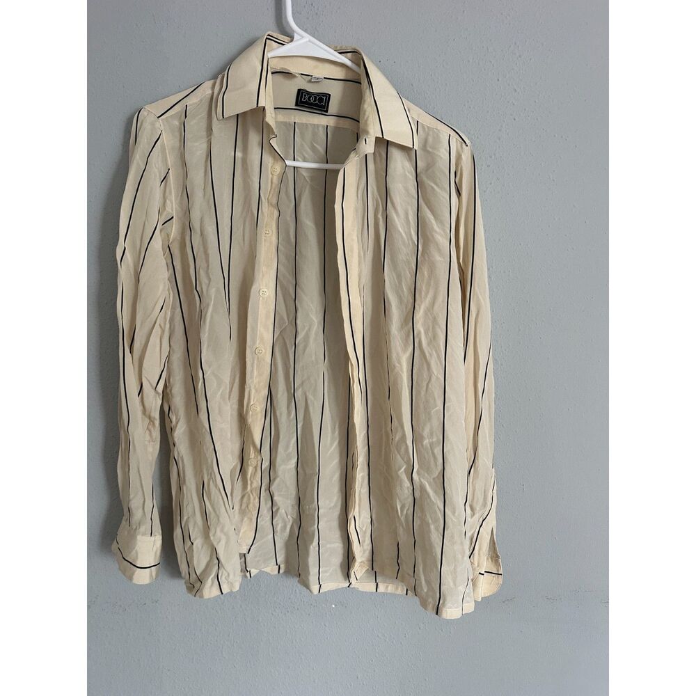 Vintage Bocci 100% Silk Striped Button Up Shirt Women's S Cream Black - Picture 2 of 8